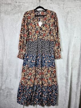 Umgee Floral Maxi Dress in Blue & Orange Size XL
